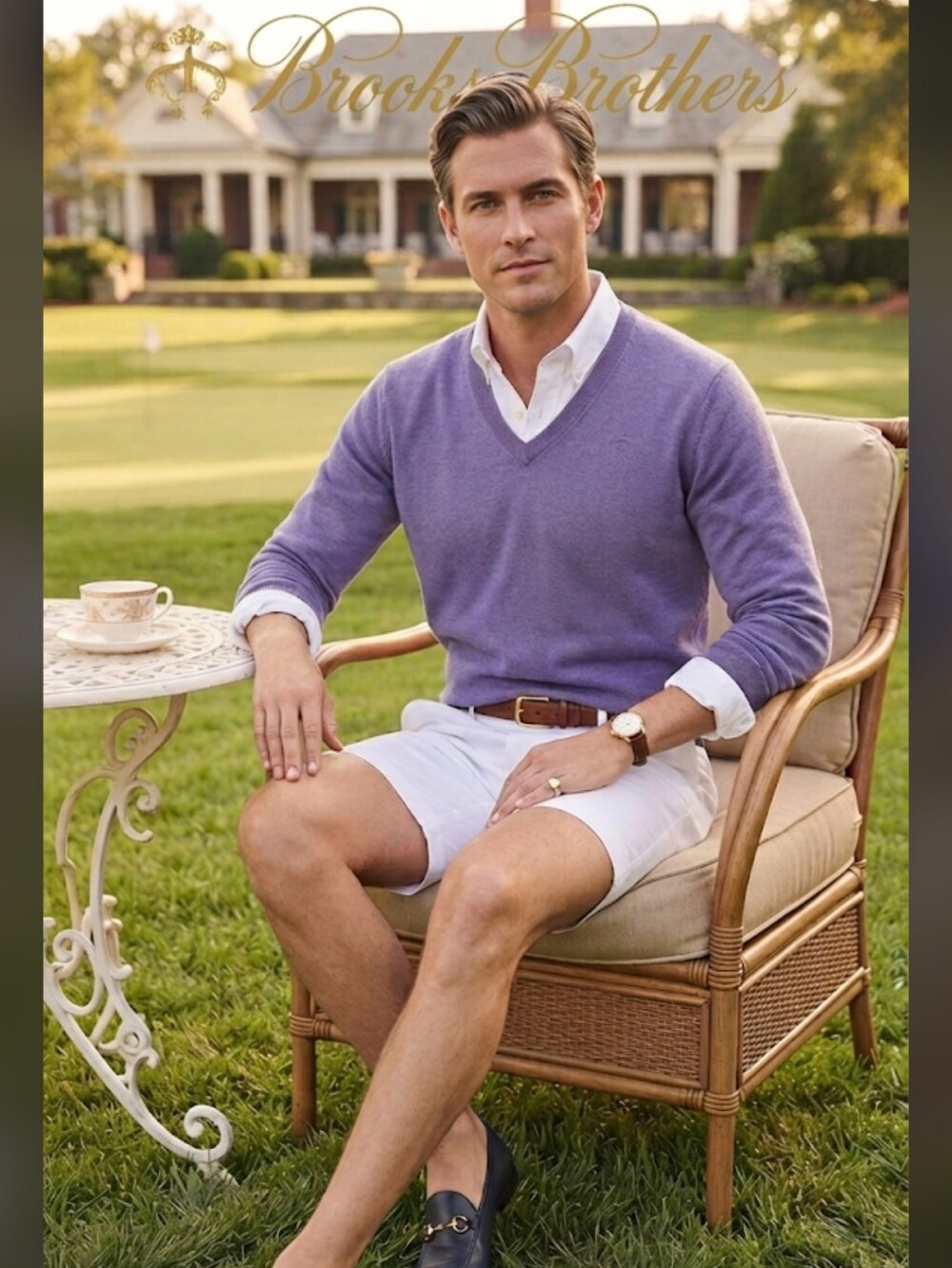 Brooks Brothers Saxxon Wool V-Neck Sweater Mens Small Purple Heathered Knit